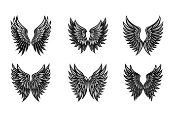 Celestial Darkness Vector Pack &ndash; Elegant black angel wings in PNG and SVG formats designed for fantasy, gothic, tattoo, or spiritual artwork.