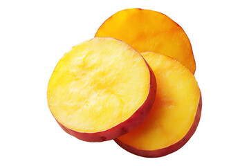 Sliced sweet potato, isolated on white transparent background. Concept of healthy food.