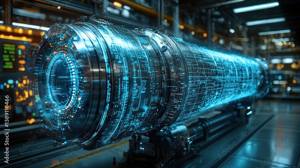 Poster futuristic industrial and advanced engineering concept with glowing turbine and electrical component
