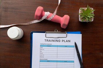 Workout Plan Paper and Dumbbell in Home Gym Scene