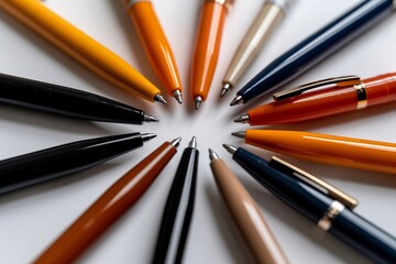 Colorful pens arranged in a circle