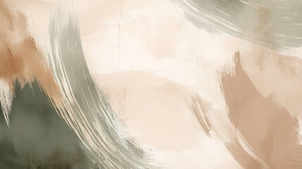 Abstract art painting with beige, brown, and green brushstrokes.