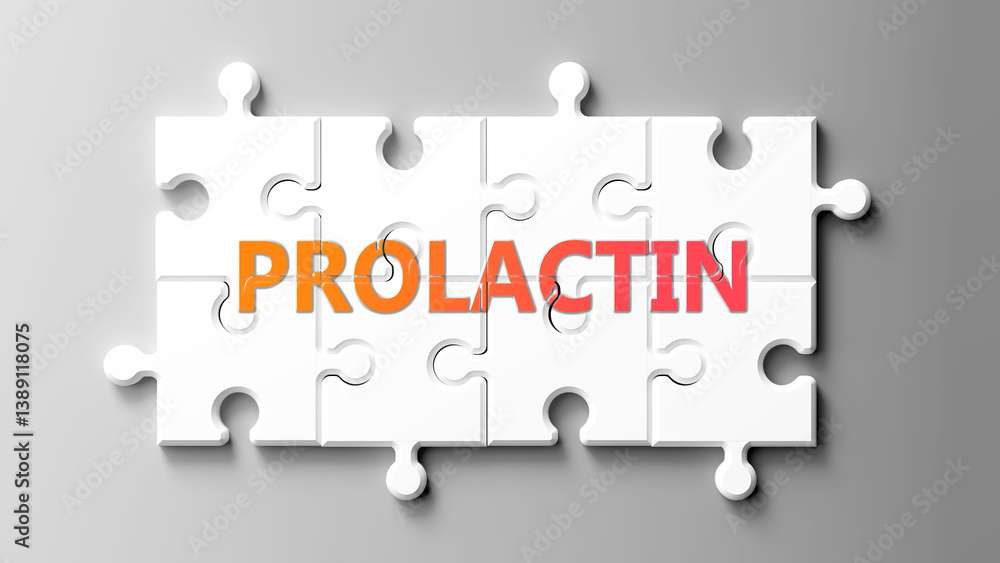 Aufkleber prolactin complex like a puzzle - pictured as word prolactin on a puzzle pieces to show that prolact