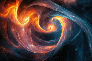 Fototapeta premium Abstract swirling fiery and icy nebula in space, cosmic art.