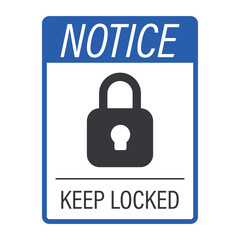 Notice label of a door with a key, symbolizing door and gate security, urging always locking doors