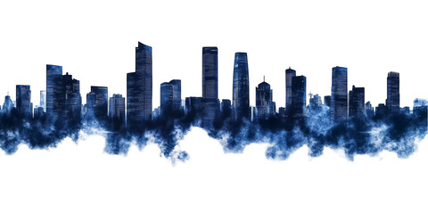 Fototapeta premium Abstract Blue City Skyline Silhouette Illustration On Black Background
