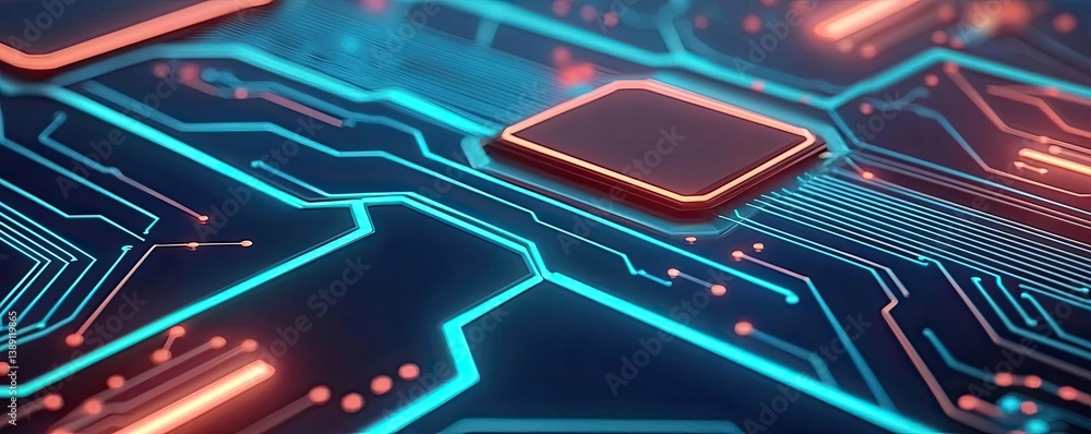 Poster cloud server intelligent driving innovation for systems concept. close-up of a futuristic circuit bo
