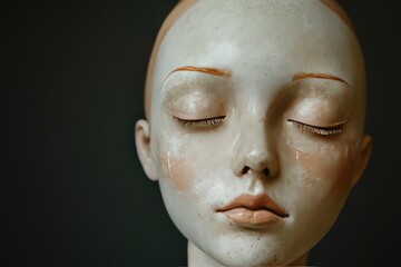 A doll with no facial features, only a smooth, porcelain head