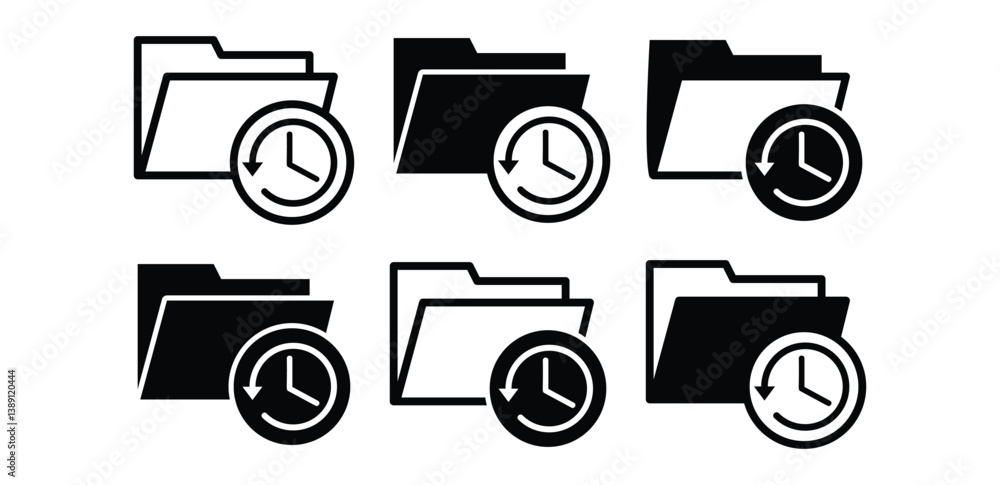 Poster folder history icons with clock symbol black and white color vector design