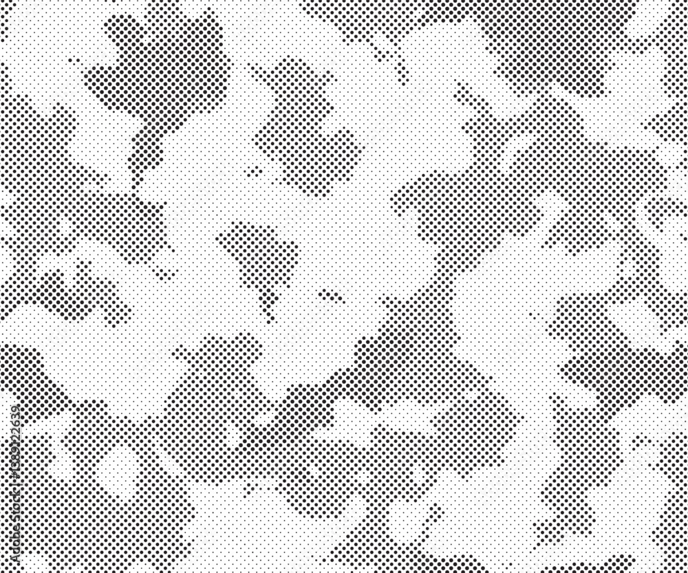 Aufkleber Abstract halftone seamless camouflage pattern. Repeating digital dotted hexagonal camo military texture background. Abstract modern fabric textile ornament. Vector illustration.