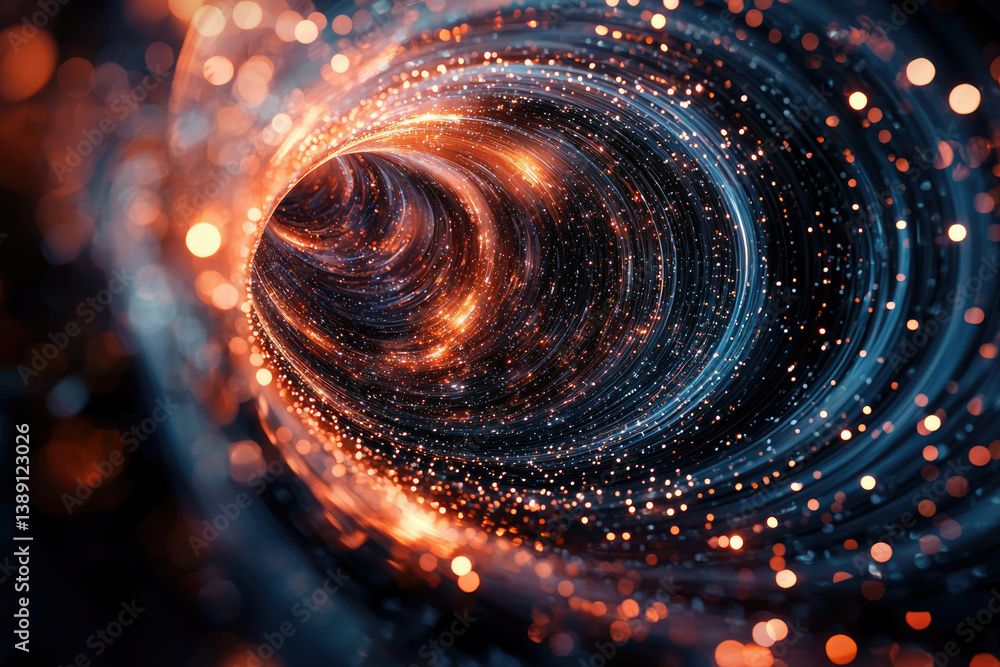 Poster A swirling vortex of shimmering lights and cosmic dust creates a mesmerizing tunnel through space.