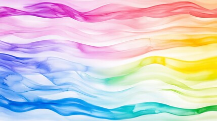 Obraz premium Vibrant hand-painted rainbow watercolor banner on white, showcasing vivid paint splashes, flowing gradients, and artistic fluid textures