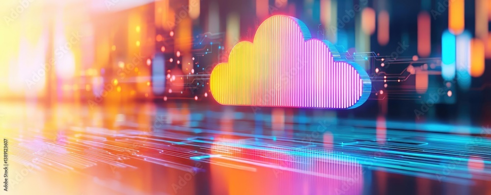 Poster cloud server intelligent driving innovation for systems concept. vibrant digital cloud storage conce