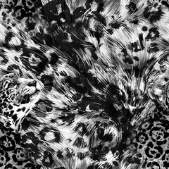 Animal skin pattern seamless. black and white leopard background.