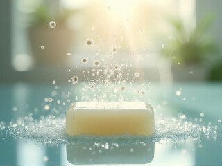 Transparent Soap Bar with Fading Germ Symbols