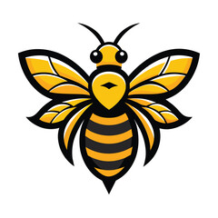 A cartoon bee illustration with large yellow wings and a black and yellow striped abdomen.