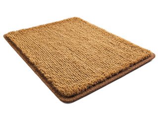 Natural coconut coir welcome mat with jute border, entryway essential with textured surface on white background