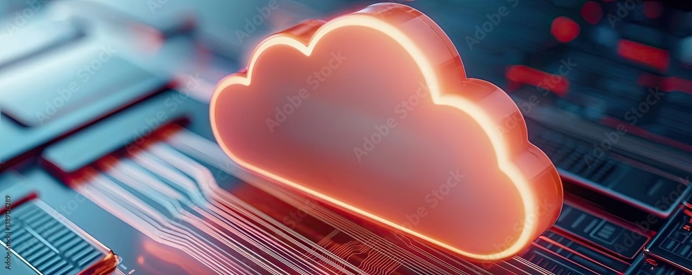 Poster clouds server intelligent innovation driving glowing system concept. digital cloud storage icon glow