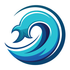 Fototapeta premium A digital illustration of a stylized blue wave in a circular shape.