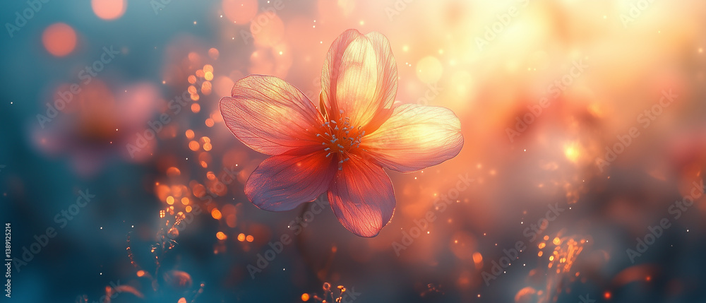 Aufkleber vibrant flower illuminated by soft light with sparkling bokeh background in a serene setting wallpap