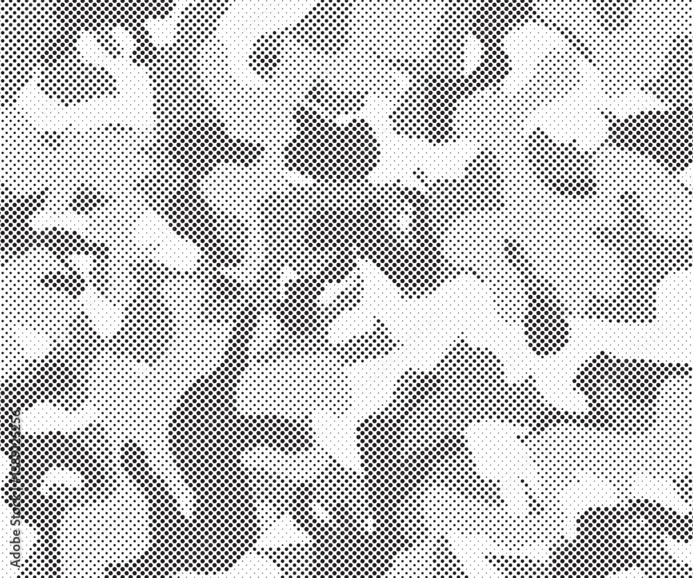 Aufkleber Abstract halftone seamless camouflage pattern. Repeating digital dotted hexagonal camo military texture background. Abstract modern fabric textile ornament. Vector illustration.