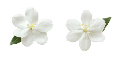  Two white jasmine flowers isolated on transparent background