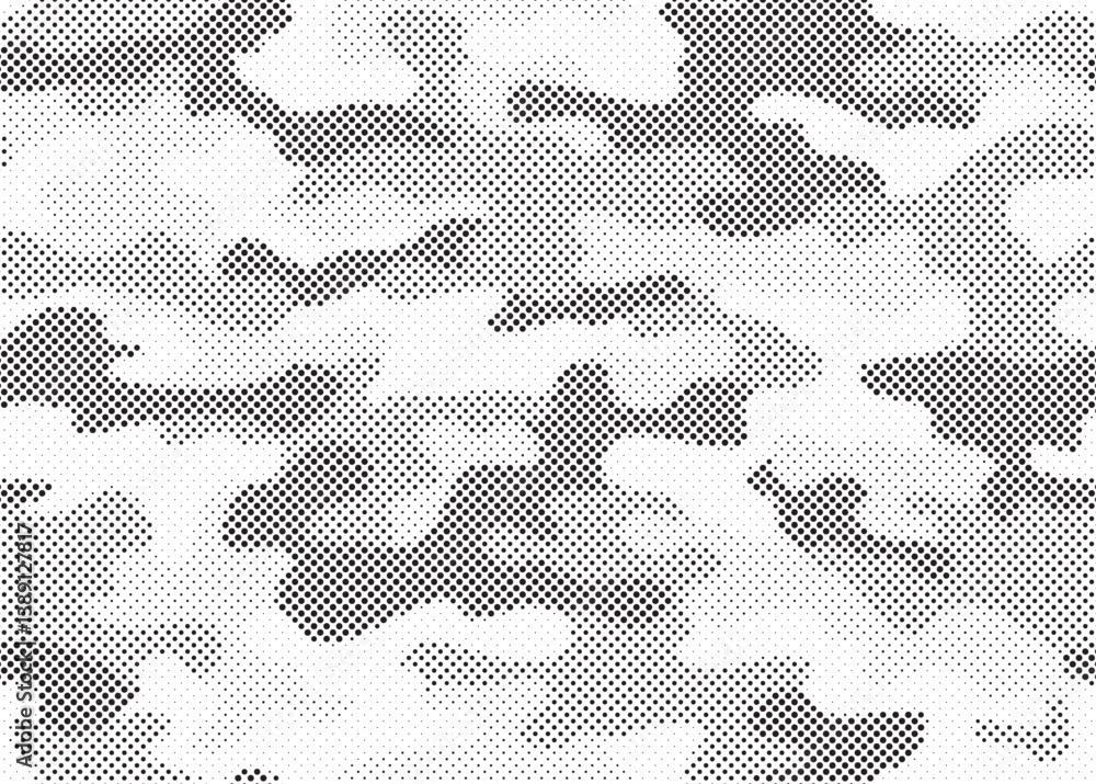 Aufkleber Abstract halftone seamless camouflage pattern. Repeating digital dotted hexagonal camo military texture background. Abstract modern fabric textile ornament. Vector illustration.