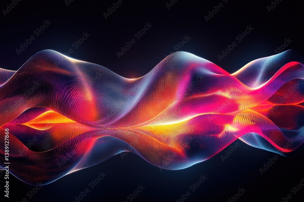 Poster abstract luminous wave with vibrant colors against a dark backdrop creating a dynamic and modern vis