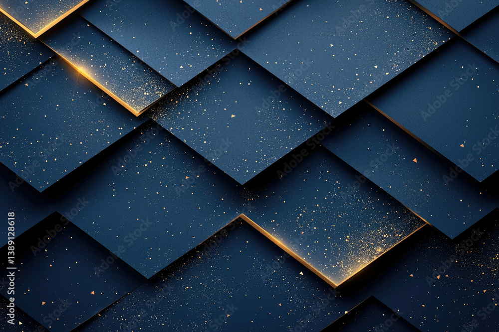 Aufkleber abstract geometric navy blue and gold pattern with glittering texture.