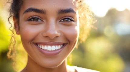 A joyful multiracial face radiates warmth, celebrating diversity and connection.