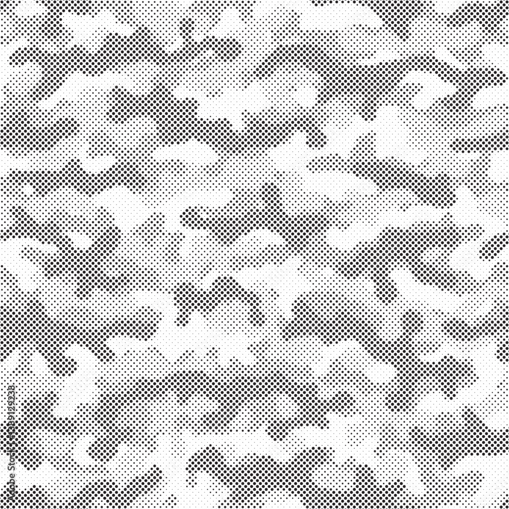 Aufkleber Abstract halftone seamless camouflage pattern. Repeating digital dotted hexagonal camo military texture background. Abstract modern fabric textile ornament. Vector illustration.