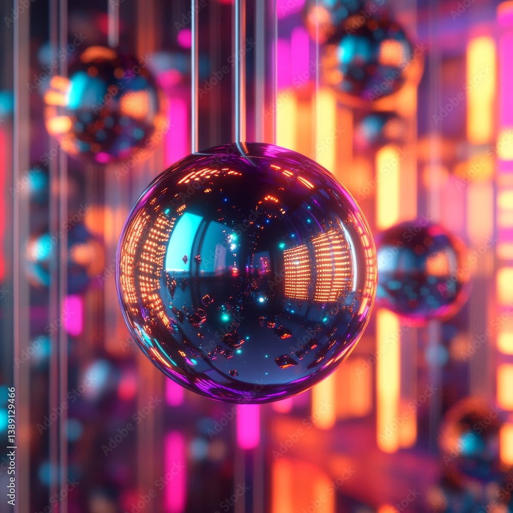 Fototapete chromatic reflections: a dazzling display of light and shadow in a mirrored orb landscape