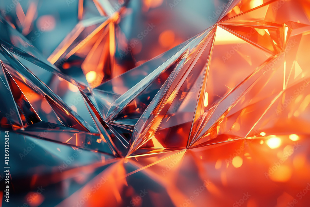 Aufkleber abstract image of multifaceted, glowing crystals in shades of orange and teal, creating a visually s