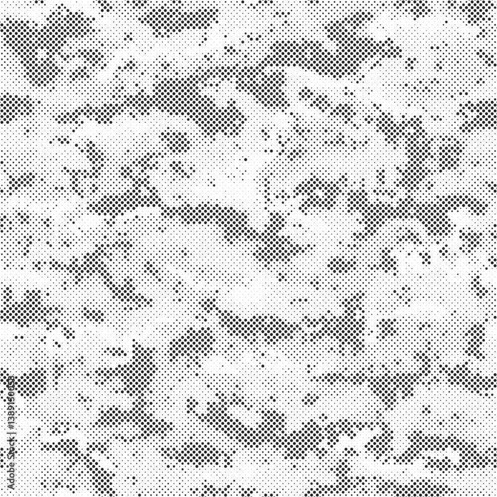 Poster Abstract halftone seamless camouflage pattern. Repeating digital dotted hexagonal camo military texture background. Abstract modern fabric textile ornament. Vector illustration. 