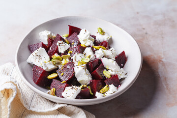 Beetroot salad with feta and pistachios.