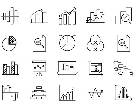 Growing bar graph and pie icon set. Solid icon collection. Diagram of increasing and decreasing profits.  Chart increase simple black style symbol sign. vector illustration. 