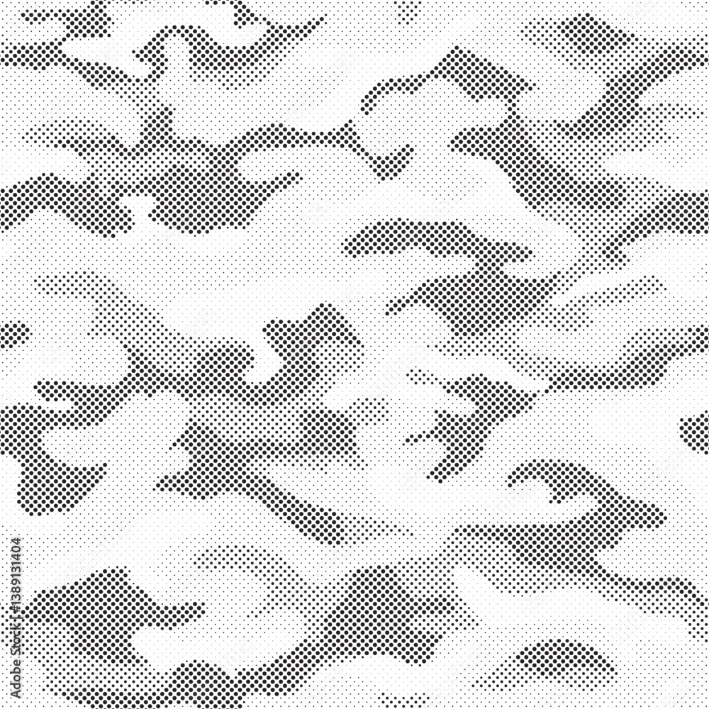 Aufkleber Abstract halftone seamless camouflage pattern. Repeating digital dotted hexagonal camo military texture background. Abstract modern fabric textile ornament. Vector illustration.