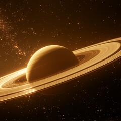 Gleaming Saturn: A golden planet shines amidst a field of twinkling stars in the vast expanse of the universe.