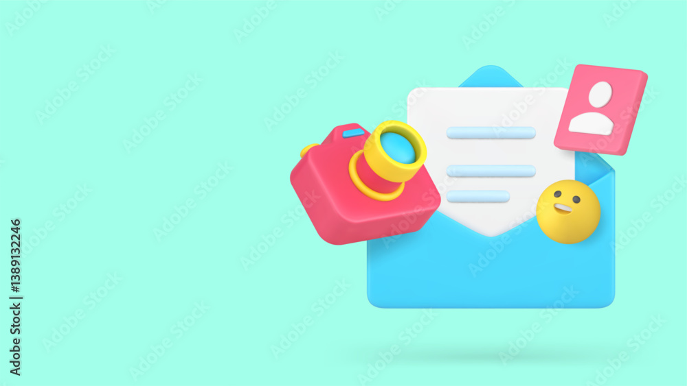 Poster media data image letter send message content management banner copy space vector illustration. multi