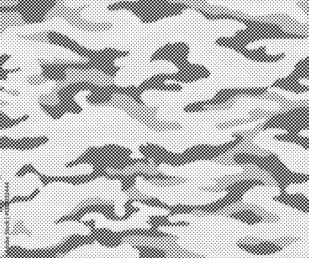 Aufkleber Abstract halftone seamless camouflage pattern. Repeating digital dotted hexagonal camo military texture background. Abstract modern fabric textile ornament. Vector illustration.