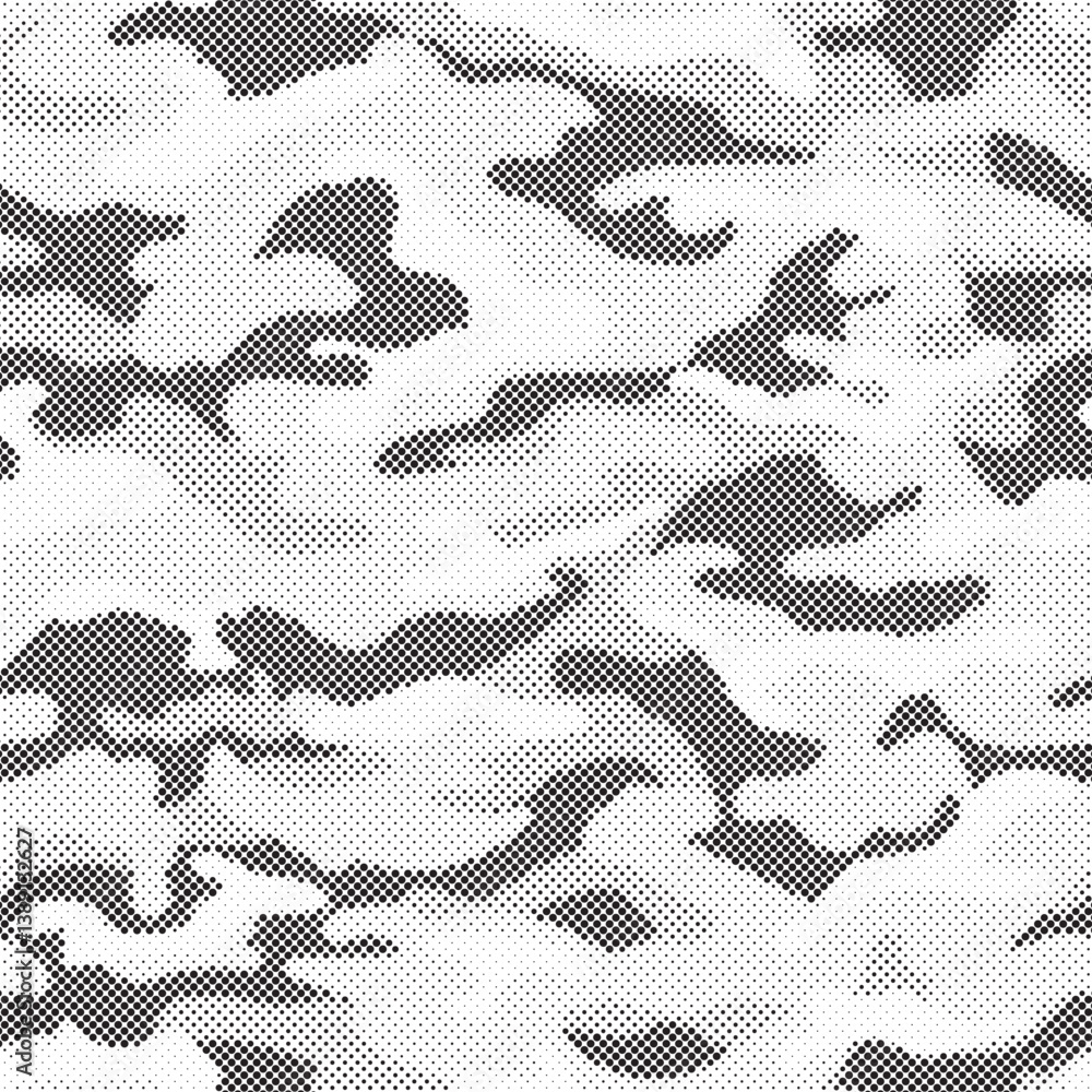 Aufkleber Abstract halftone seamless camouflage pattern. Repeating digital dotted hexagonal camo military texture background. Abstract modern fabric textile ornament. Vector illustration.