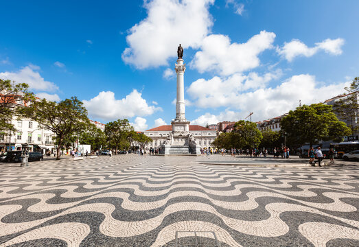 Rossio square at daytime, Lisbon, Portugal
