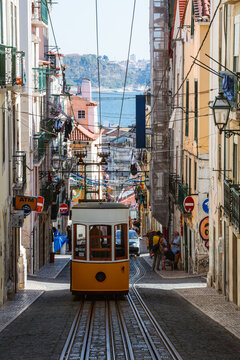 Bica funicular in the old town, Lisbon, Portugal