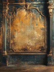 Aged, ornate wall panel with distressed paint