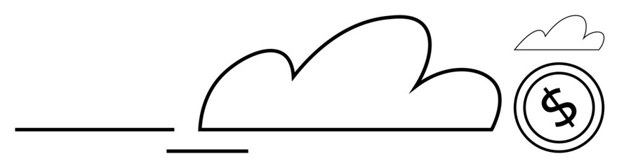 Abstract cloud shape and dollar inside a circle, symbolizing cloud computing, investment, and data storage. Ideal for finance, business strategy, digital transformation, innovation, economy