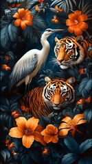 Tiger and Heron Jungle Mobile Wallpaper