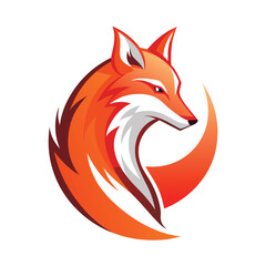 Obraz premium This is a digital illustration of an orange fox logo. The fox is drawn in a stylized way with a white outline, and its tail is curled around the edge of the circle. The background is white.