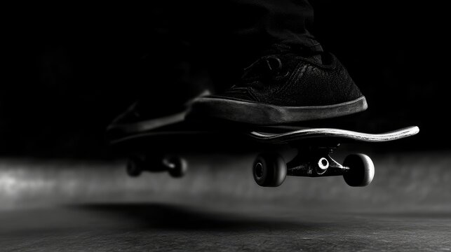 Skateboarder mid-trick, extreme close-up