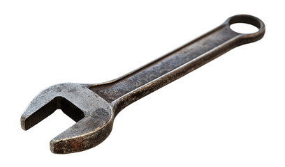 Shiny metallic wrench, isolated on transparent cutout background