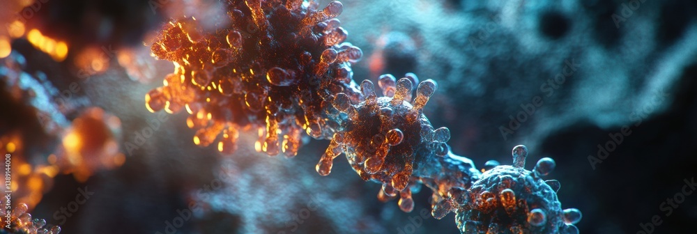 Aufkleber virus particle representation showcasing intricate protein lattice and bioluminescent glow in 3d mol